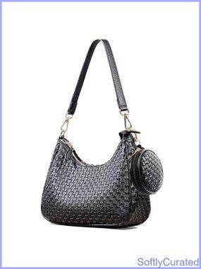 Woven Shoulder Bag Vegan Leather Slouchy Hobo Purse Y2K Crossbody Handbag